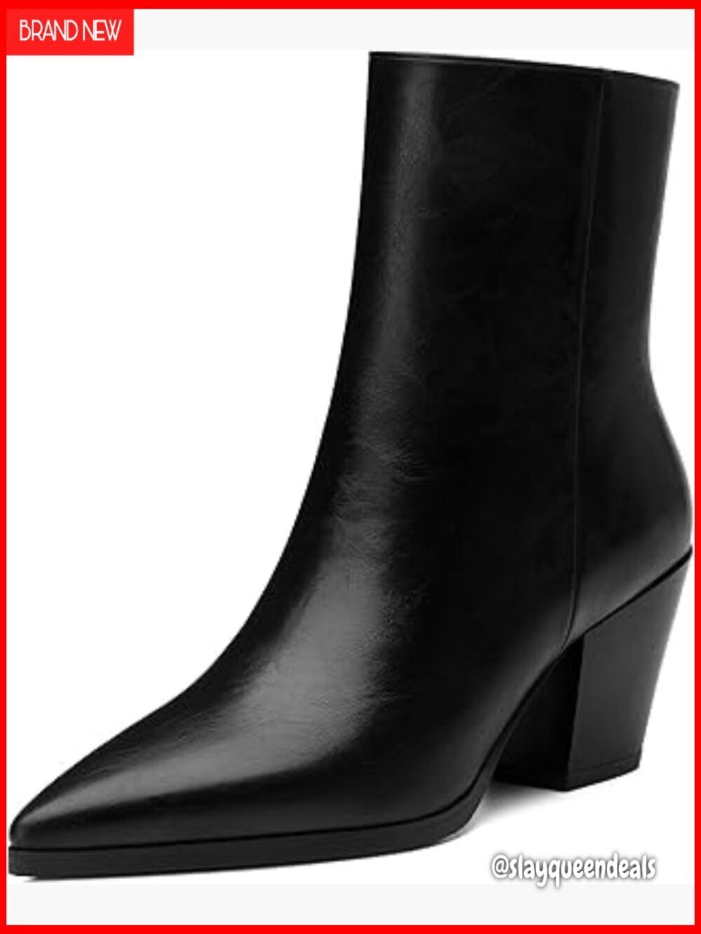 Pointed Toe Ankle Booties with Chunky 2.5-Inch Heel and Side Zipper